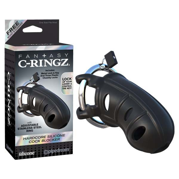Fantasy C-ringz Hardcore Silicone Cock Blocker - Black Cock Cage - Naughty by Nature Adult Store