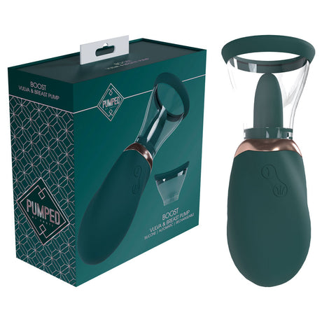PUMPED Boost Auto Vulva & Brest Pump - Green - Green USB Rechargeable Ladies Pump - Naughty by Nature Adult Store