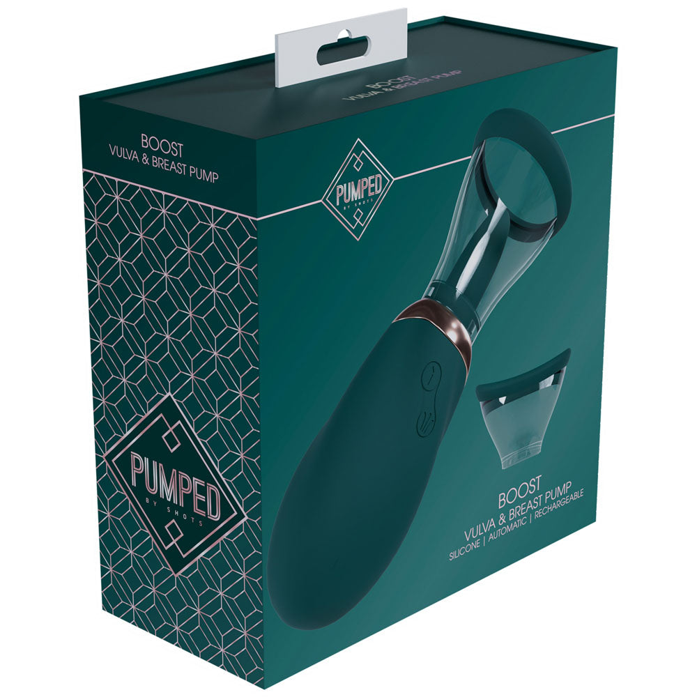 PUMPED Boost Auto Vulva & Brest Pump - Green - Green USB Rechargeable Ladies Pump - Naughty by Nature Adult Store