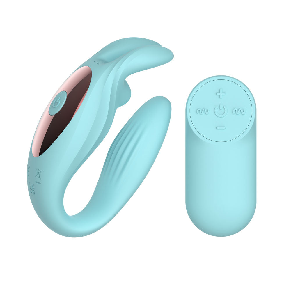 Passion Play Rabbit Couple Vibe With Remote Control Blue USB Rechargeable