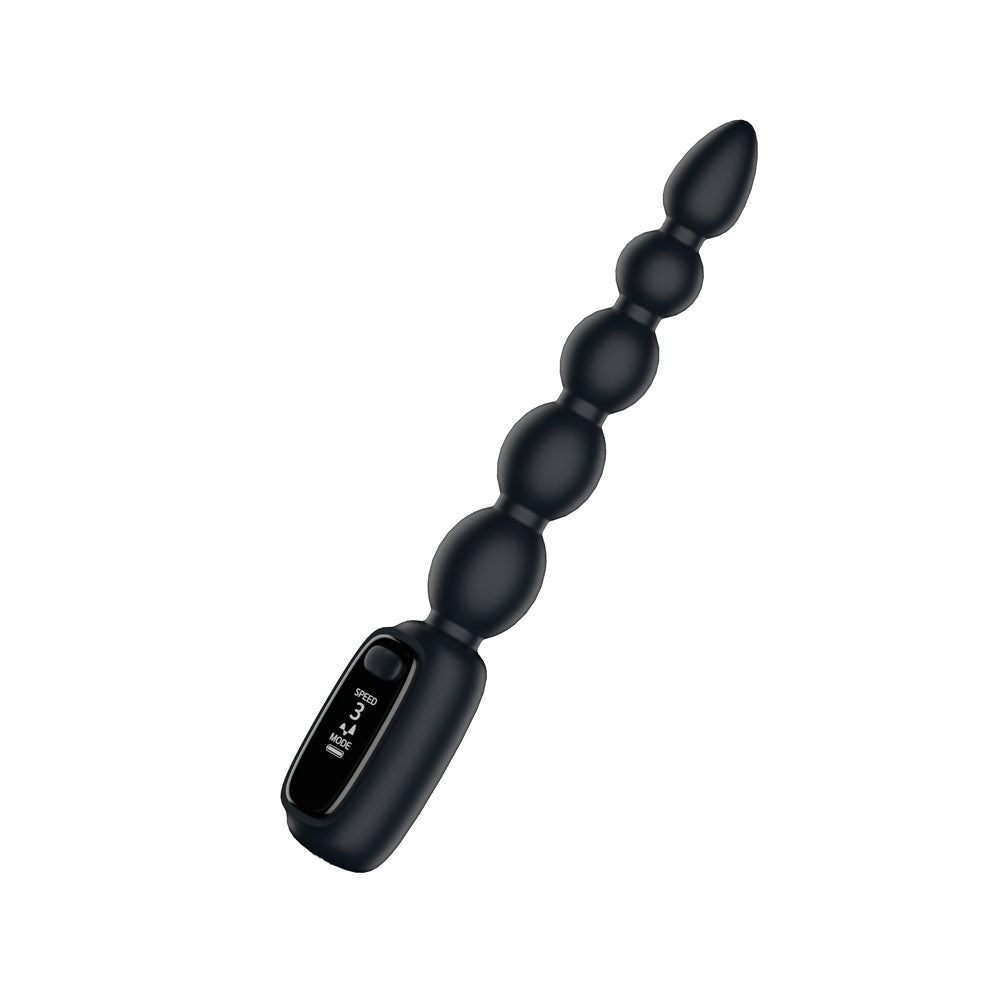Passion Play Vibrating Anal Beads With LED Screen Black 23 Cm USB Rechargeable