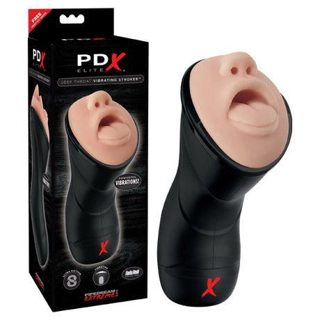 PDX Elite Deep Throat Vibrating Stroker - Flesh Vibrating Mouth Stroker - Naughty by Nature Adult Store