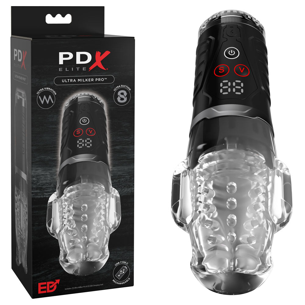 PDX Elite Ultra Milker Pro Clear USB Rechargeable Auto Stroker Vibrating Sucking