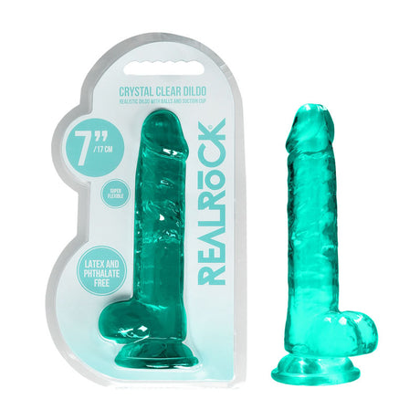 REALROCK 7'' Realistic Dildo With Balls - Turquoise - Naughty by Nature Adult Store
