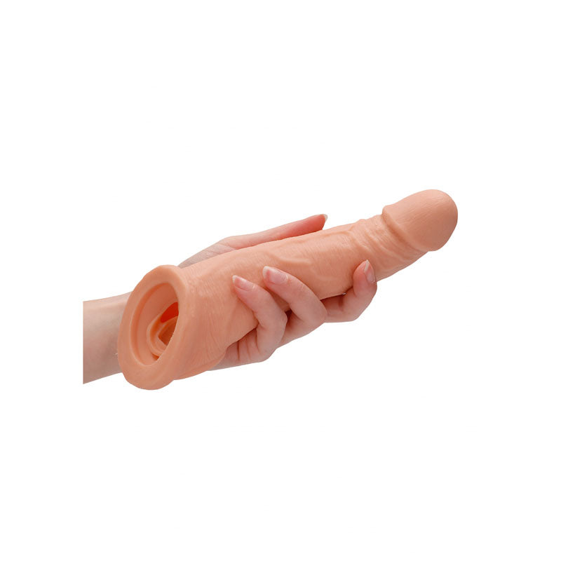 REALROCK 8'' Realistic Penis Extender with Rings - Flesh 20.3 cm Penis Extension Sleeve - Naughty by Nature Adult Store