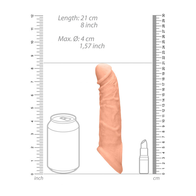 REALROCK 8'' Realistic Penis Extender with Rings - Flesh 20.3 cm Penis Extension Sleeve - Naughty by Nature Adult Store