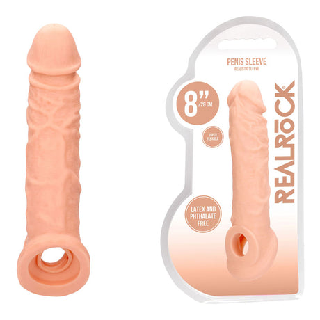 REALROCK 8'' Realistic Penis Extender with Rings - Flesh 20.3 cm Penis Extension Sleeve - Naughty by Nature Adult Store
