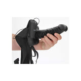 REALROCK Vibrating Hollow Strapon + Balls - 18cm Black - Naughty by Nature Adult Store