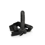 REALROCK Vibrating Hollow Strapon + Balls - 18cm Black - Naughty by Nature Adult Store