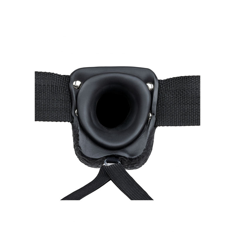 REALROCK Vibrating Hollow Strapon + Balls - 18cm Black - Naughty by Nature Adult Store