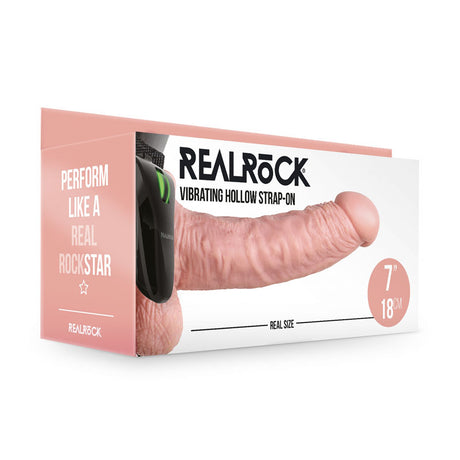 REALROCK Vibrating Hollow Strapon + Balls - 18cm Flesh - Naughty by Nature Adult Store