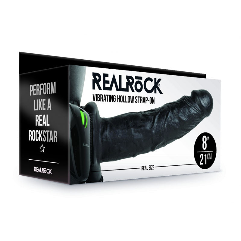 REALROCK Vibrating Hollow Strap-on - 20.5 cm Black - Black 20.5 cm Vibrating Hollow Strap-On - Naughty by Nature Adult Store
