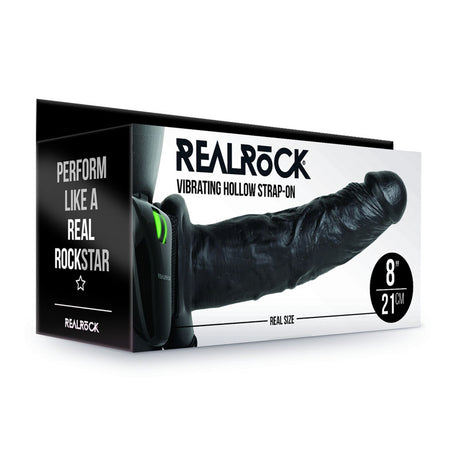 REALROCK Vibrating Hollow Strap-on - 20.5 cm Black - Black 20.5 cm Vibrating Hollow Strap-On - Naughty by Nature Adult Store