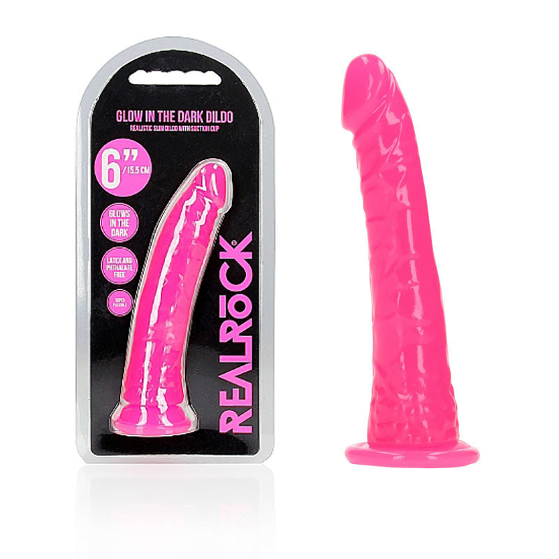 REALROCK 15.5 cm Slim Glow in the Dark Neon - Pink - Naughty by Nature Adult Store