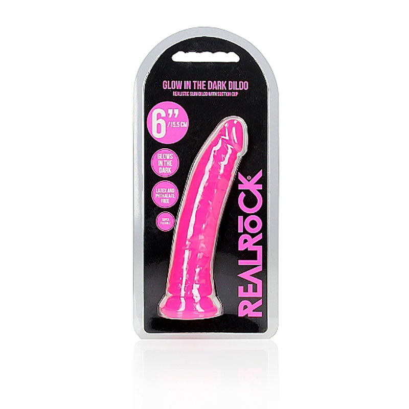 REALROCK 15.5 cm Slim Glow in the Dark Neon - Pink - Naughty by Nature Adult Store