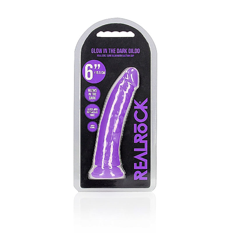 REALROCK 15.5 cm Slim Glow in the Dark Neon - Purple - Naughty by Nature Adult Store
