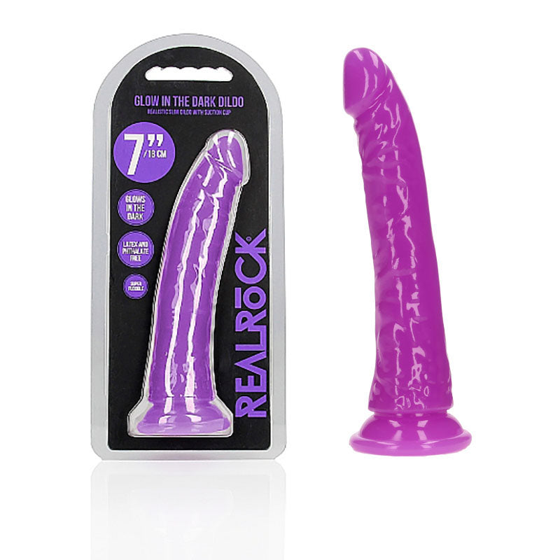 REALROCK 18 cm Slim Glow in the Dark Neon - Purple - Glow in Dark Purple 18 cm (7'') Dong - Naughty by Nature Adult Store