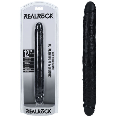 REALROCK 30cm Slim Double Dildo - Black - Black 30 cm (12'') Double Dong - Naughty by Nature Adult Store