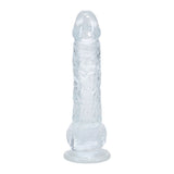 Clear silicone butt plug on a white background