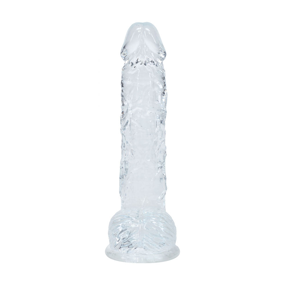 Clear silicone toy with textured design on a white background