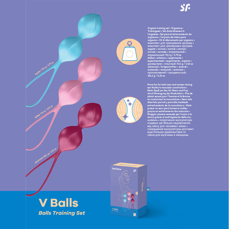 Satisfyer V Balls - Coloured Weighted Kegel Balls - Set of 3 - Naughty by Nature Adult Store