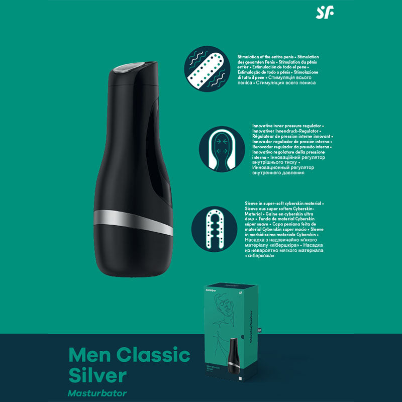 Satisfyer Men Classic - Black/Silver Stroker - Naughty by Nature Adult Store