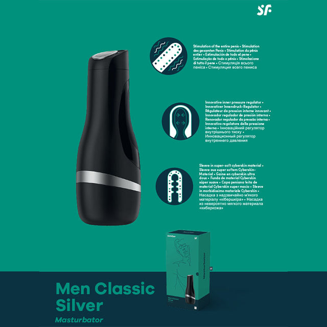Satisfyer Men Classic - Black/Silver Stroker - Naughty by Nature Adult Store