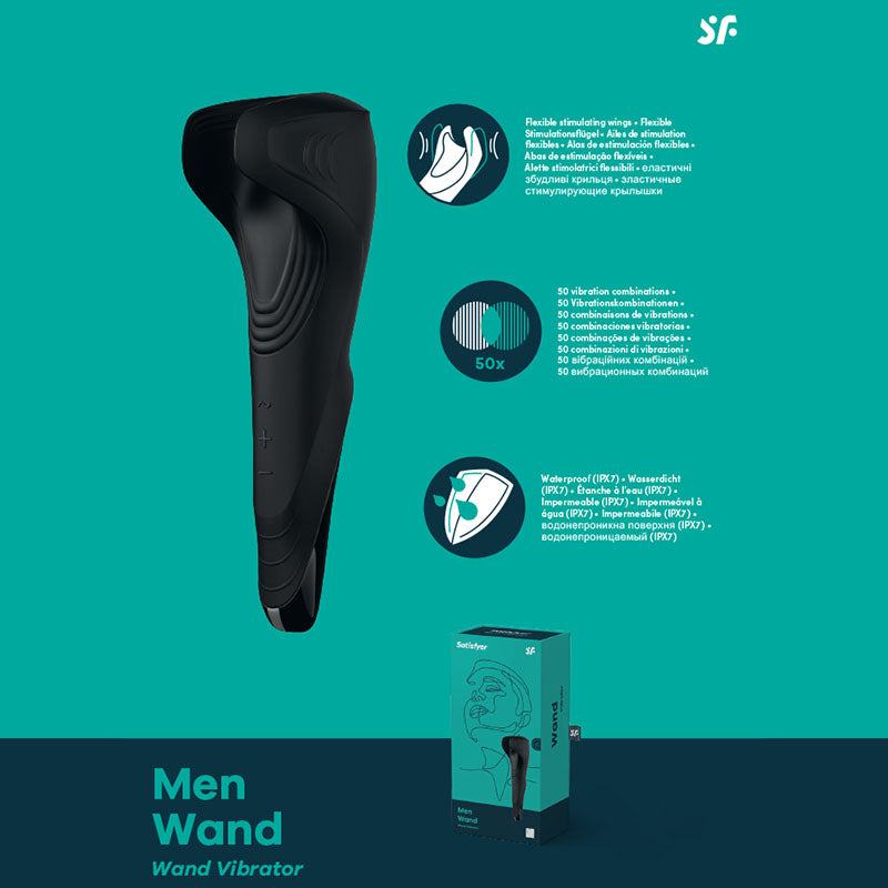 Satisfyer Men Wand - Black USB Rechargeable Vibrating Masturbator Wand - Naughty by Nature Adult Store