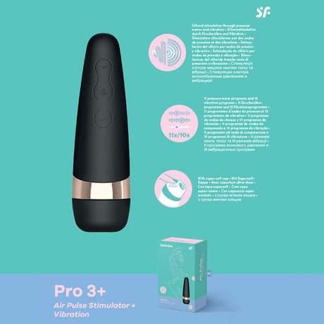 Satisfyer Pro 3+ - Touch-Free USB-Rechargeable Clitoral Stimulator with Vibration - Naughty by Nature Adult Store