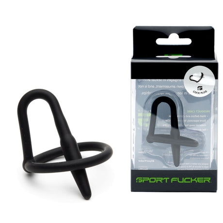 Sport Fucker Cock Plug - Black Cock Ring with Urethral Sound - Naughty by Nature Adult Store