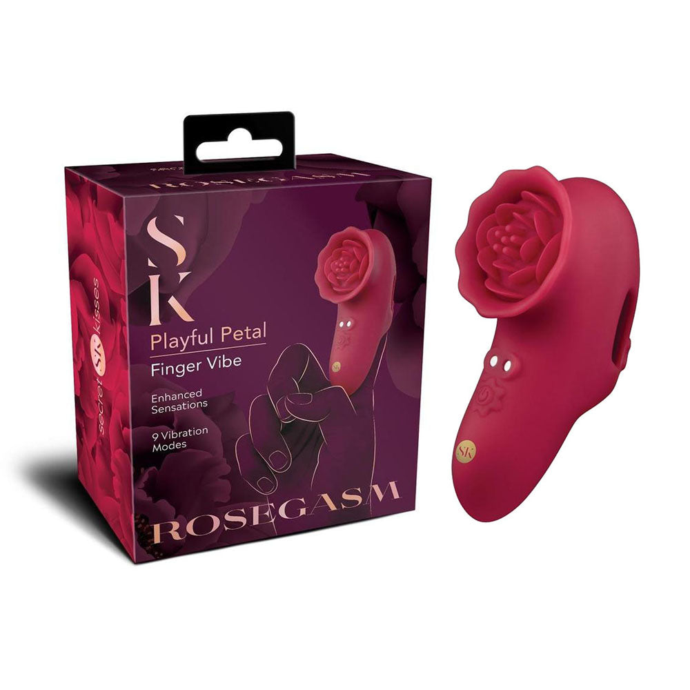 Secret Kisses RoseGasm Playful Petal Red USB Rechargeable Finger Stimulator