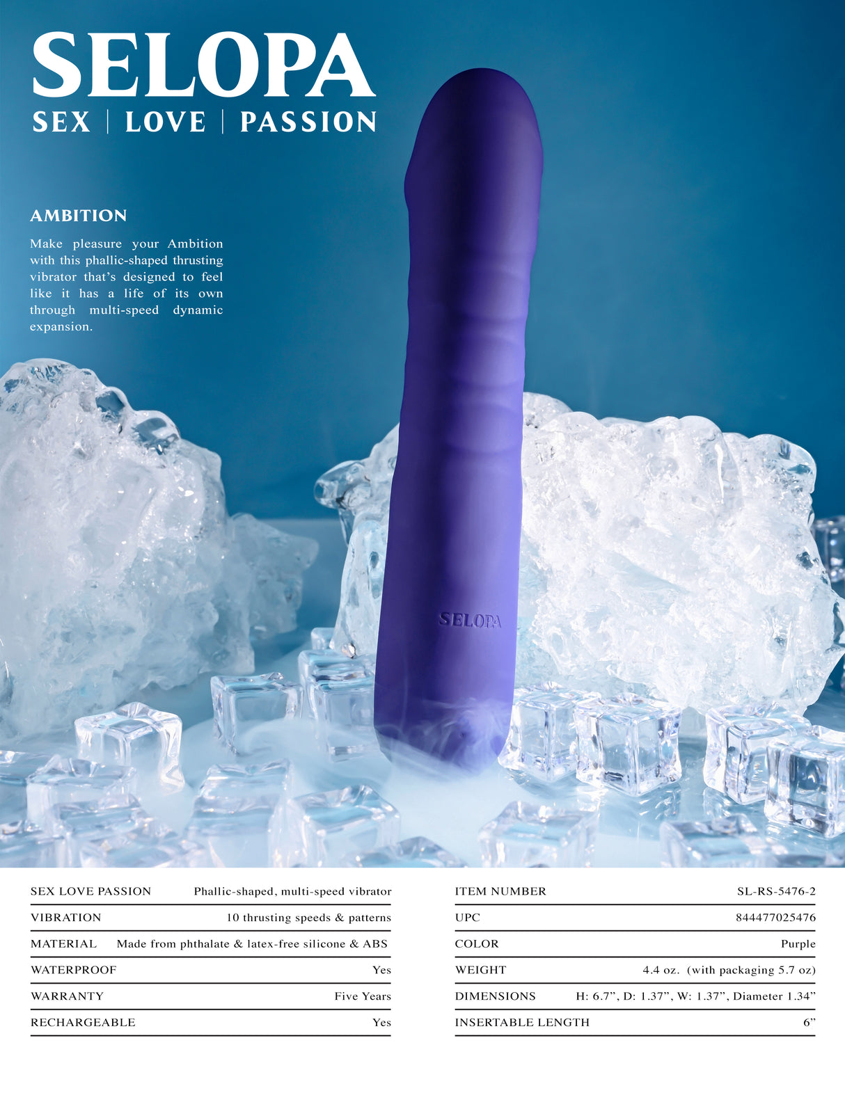 Selopa AMBITION - Purple USB Rechargeable Thrusting Vibrator - Naughty by Nature Adult Store