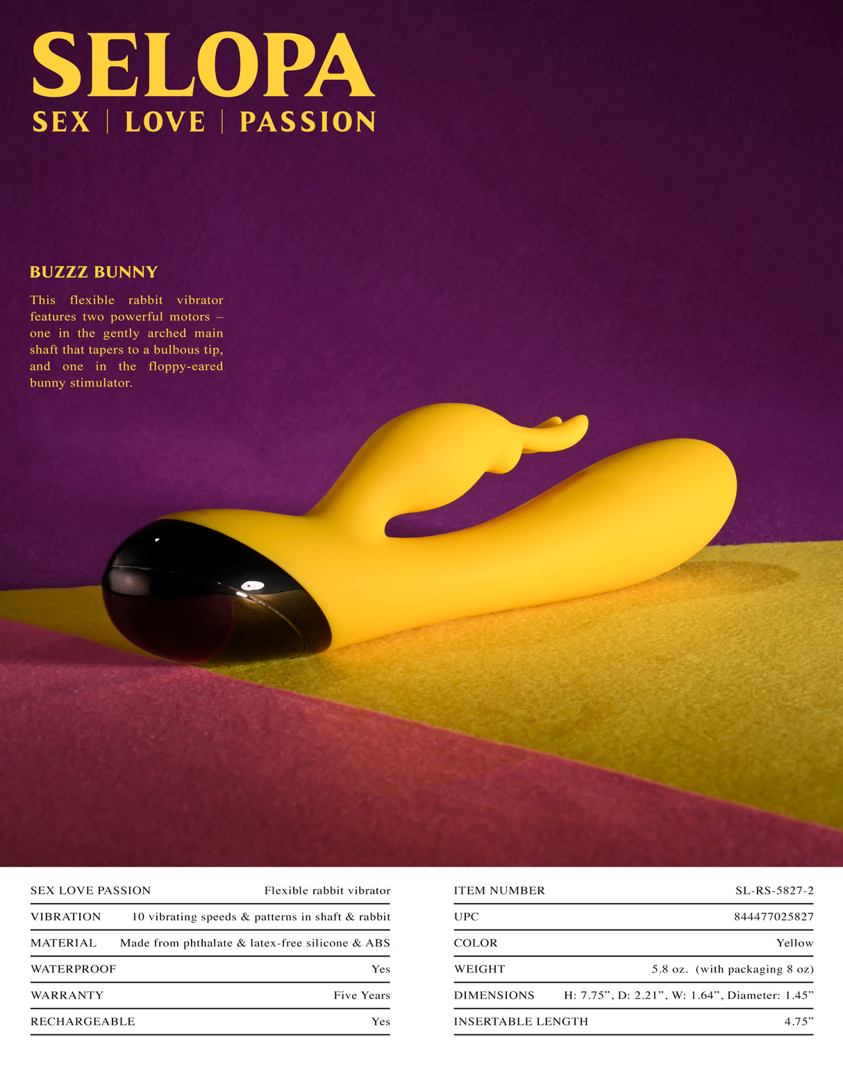 Selopa BUZZZ BUNNY - Yellow 19.7 cm USB Rechargeable Rabbit