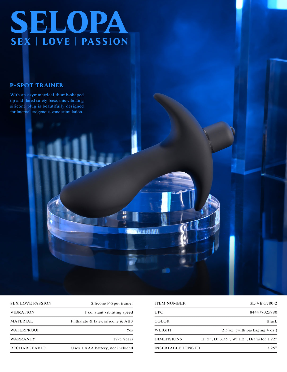 Selopa P-SPOT TRAINER - Black 12.7 cm Vibrating Prostate Massager - Naughty by Nature Adult Store
