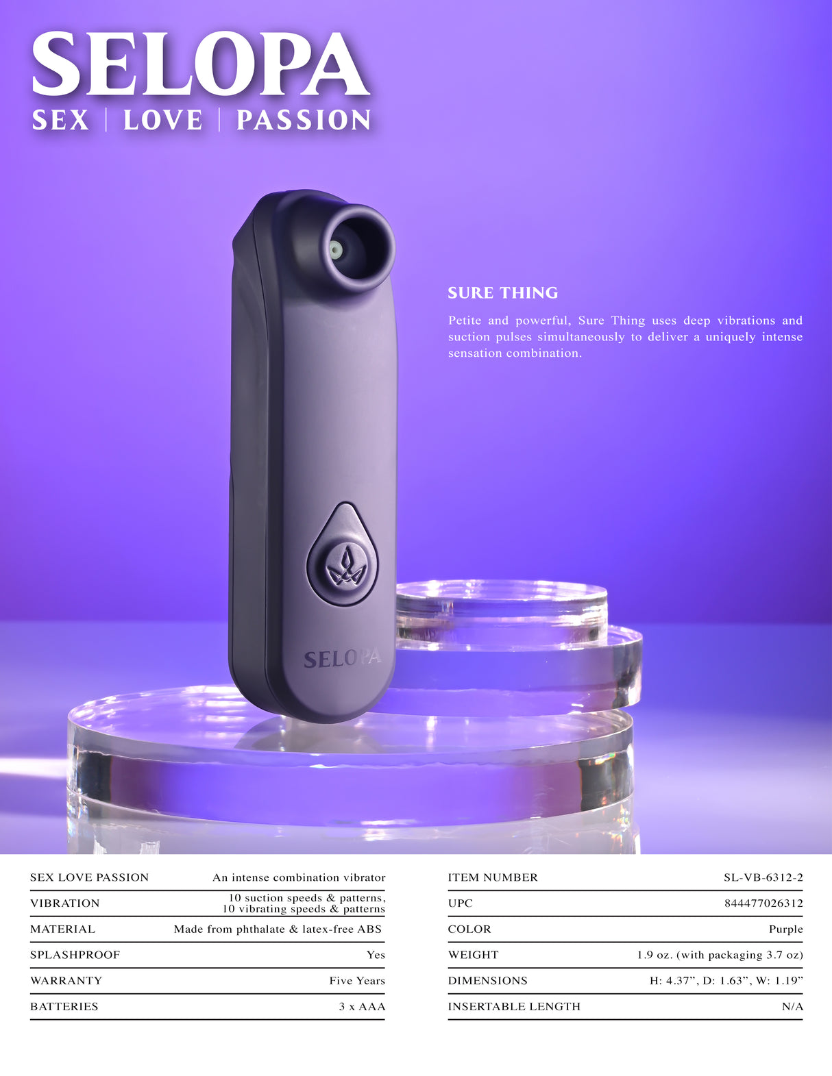 Selopa SURE THING - Black Vibrating & Sucking Stimulator