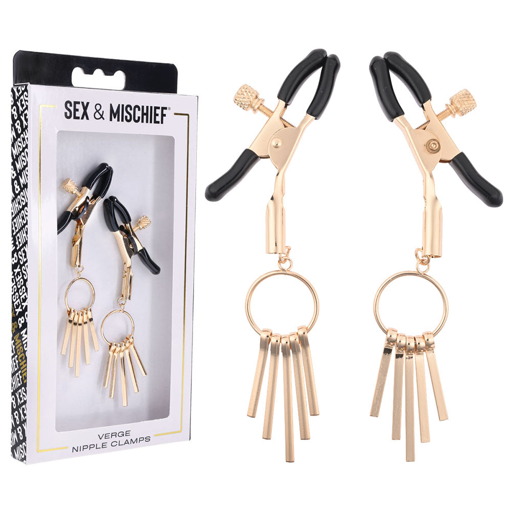 Sex & Mischief Verge Nipple Clamps - Gold Nipple Clamps - Set of 2 - Naughty by Nature Adult Store