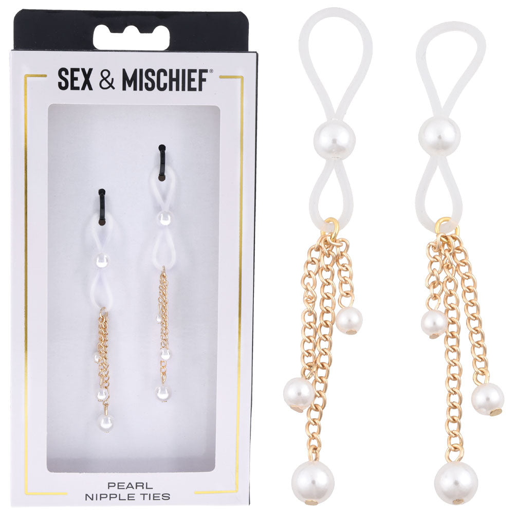 Sex & Mischief Pearl Nipple Ties - Gold/Pearl Nipple Restraints - Set of 2 - Naughty by Nature Adult Store