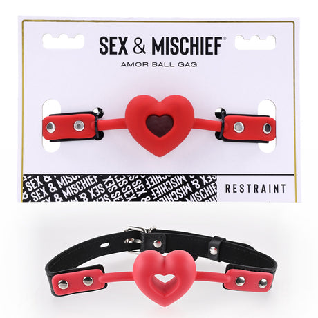 Sex & Mischief Amor Ball Gag - Red/Black Mouth Restraint - Naughty by Nature Adult Store