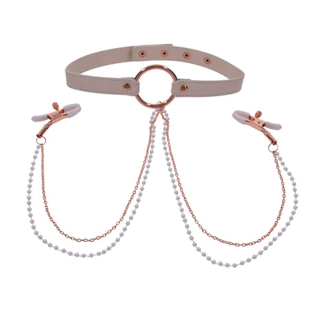 Sex & Mischief Peaches n CreaMe Collar with Nipple Clamps - Peach - Naughty by Nature Adult Store