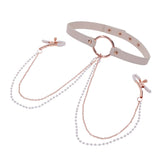 Sex & Mischief Peaches n CreaMe Collar with Nipple Clamps - Peach - Naughty by Nature Adult Store