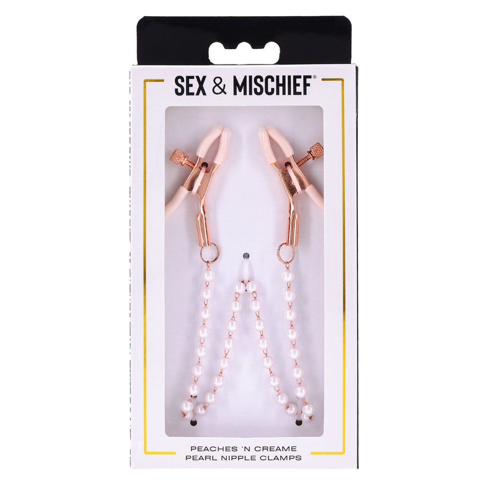 Sex & Mischief Peaches n CreaMe Pearl Nipple Clamps - Naughty by Nature Adult Store