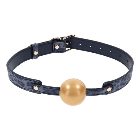 Sex & Mischief Cougar Ball Gag - Navy Blue/Gold Mouth Restraint - Naughty by Nature Adult Store