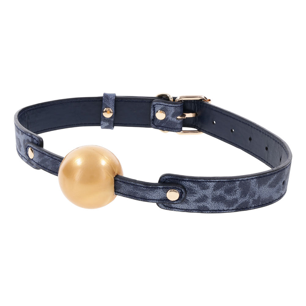 Sex & Mischief Cougar Ball Gag - Navy Blue/Gold Mouth Restraint - Naughty by Nature Adult Store