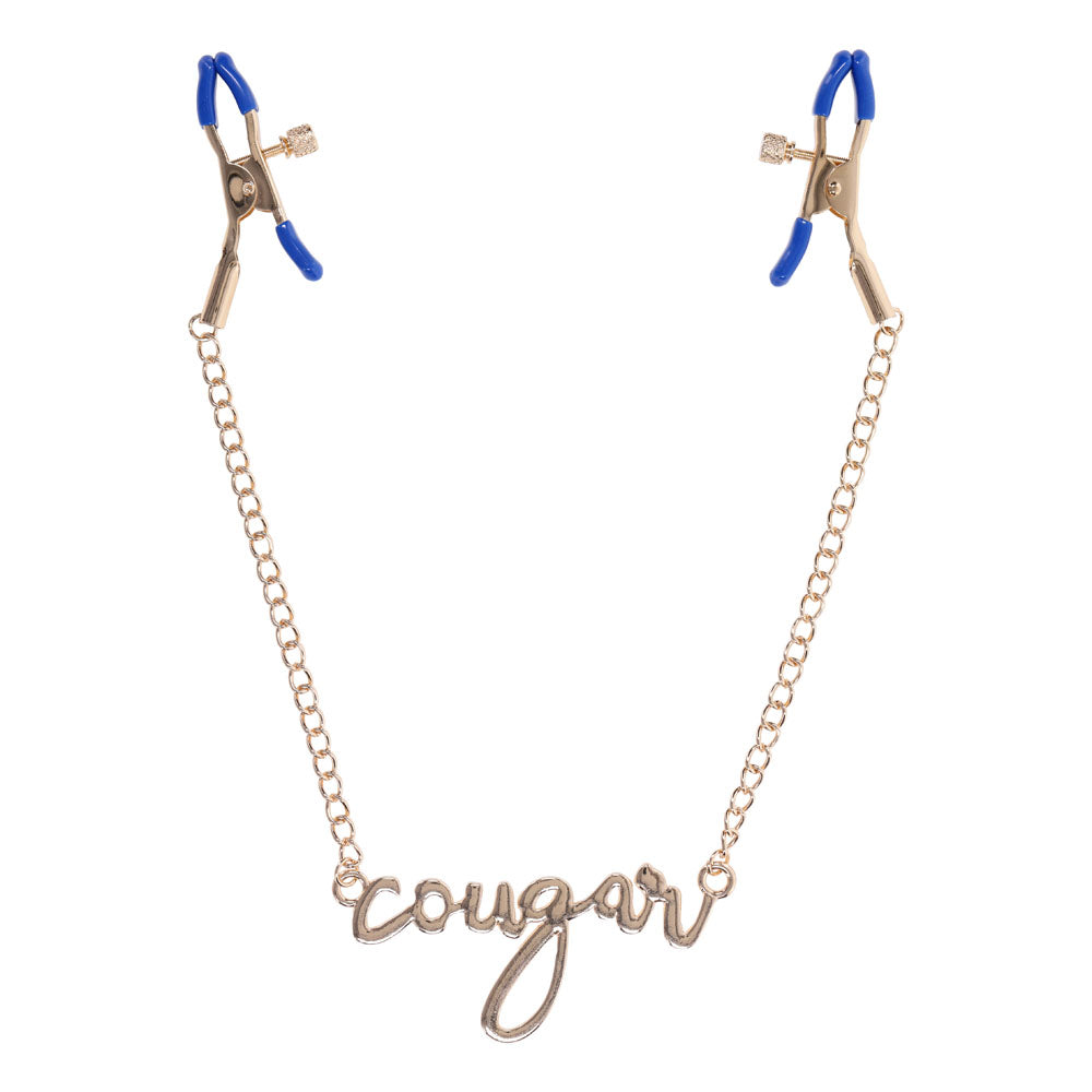 Sex & Mischief Cougar Nipple Clamps - Gold Nipple Clamps with 33 cm Chain - Naughty by Nature Adult Store