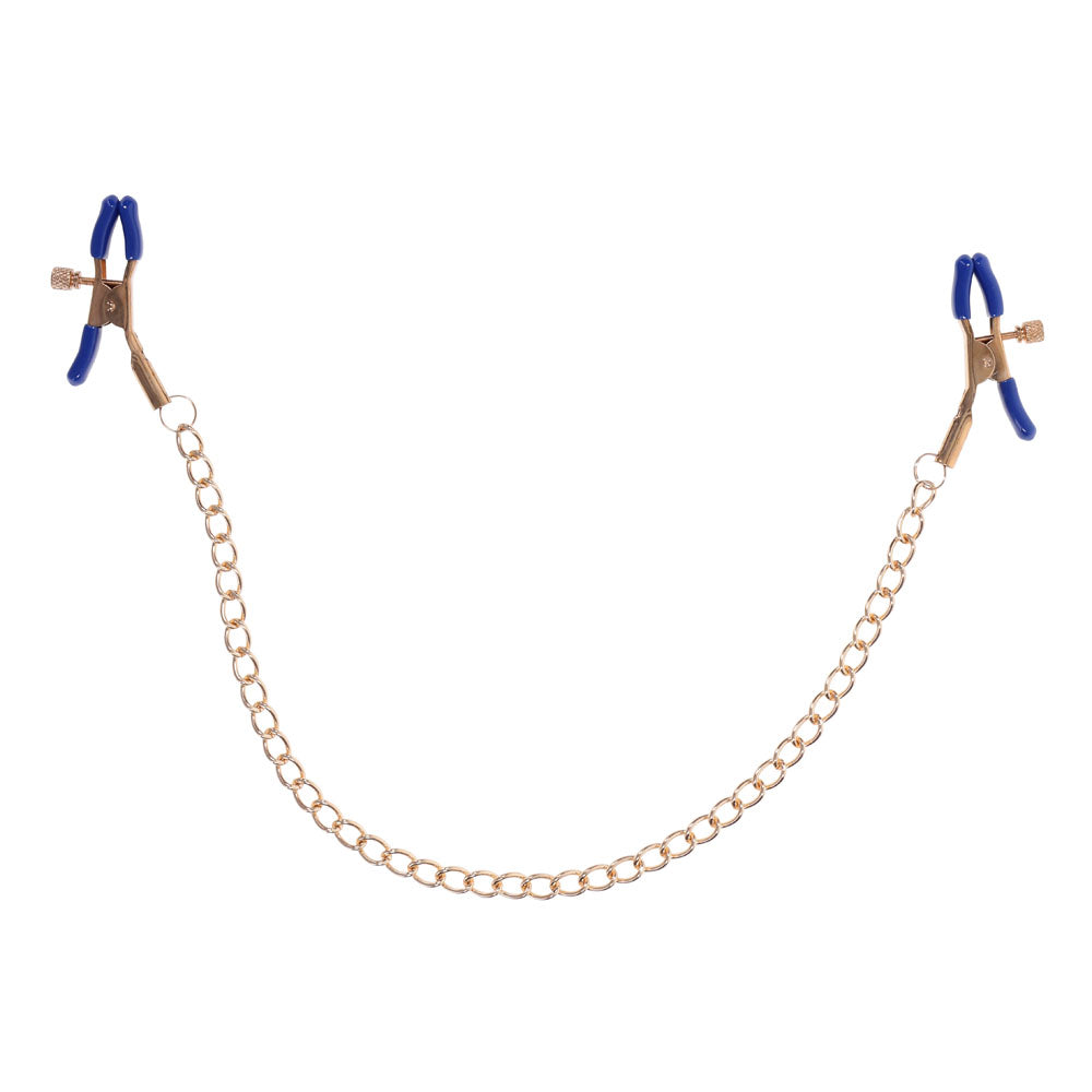 Sex & Mischief Cougar Chained Nipple Clamps - Gold - Naughty by Nature Adult Store