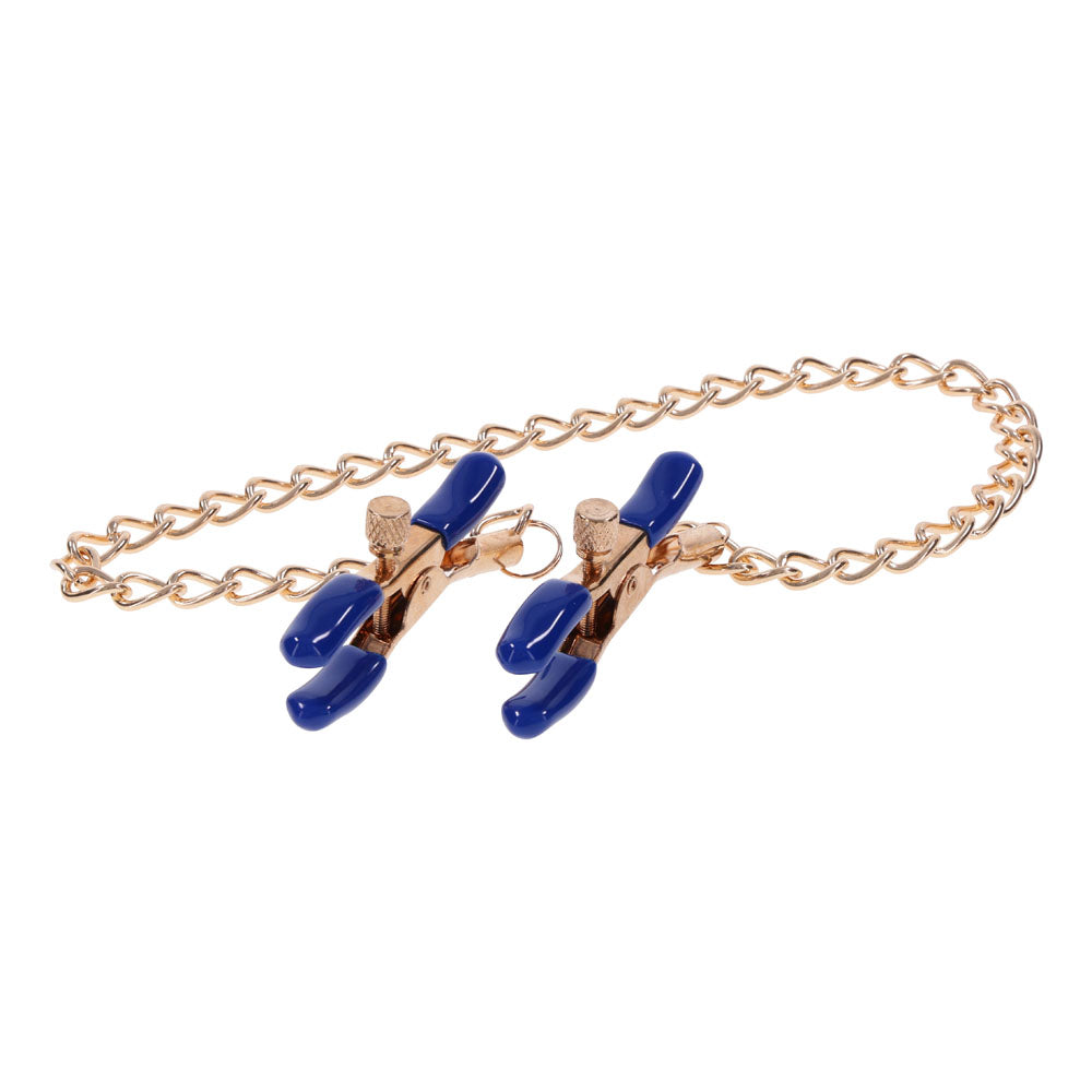 Sex & Mischief Cougar Chained Nipple Clamps - Gold - Naughty by Nature Adult Store