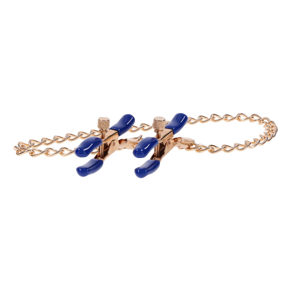 Sex & Mischief Cougar Chained Nipple Clamps - Gold - Naughty by Nature Adult Store