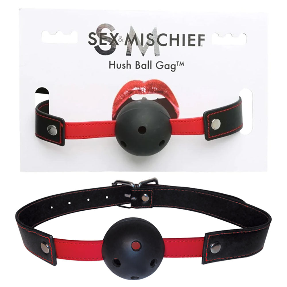 Sex & Mischief Hush Ball Gag - Black/Red Mouth Restraint - Naughty by Nature Adult Store