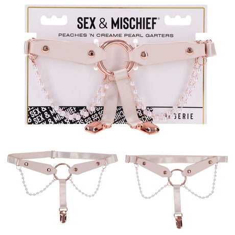 Sex And Mischief Pearl Garters Set Of 2 In Peach And Rose Gold