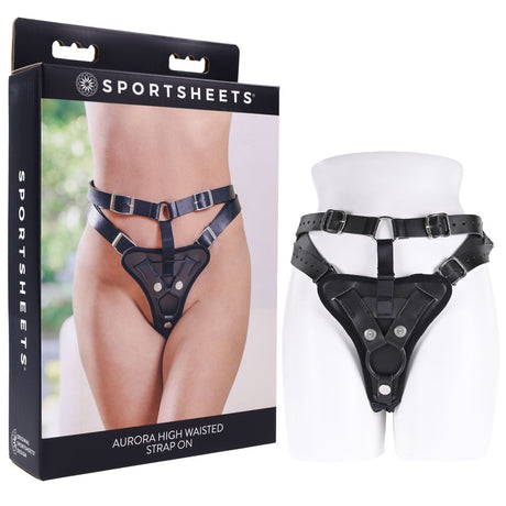 SPORTSHEETS Aurora High Waisted Strap On - Black Adjustable Strap-On Harness (No Probe Included) - Naughty by Nature Adult Store